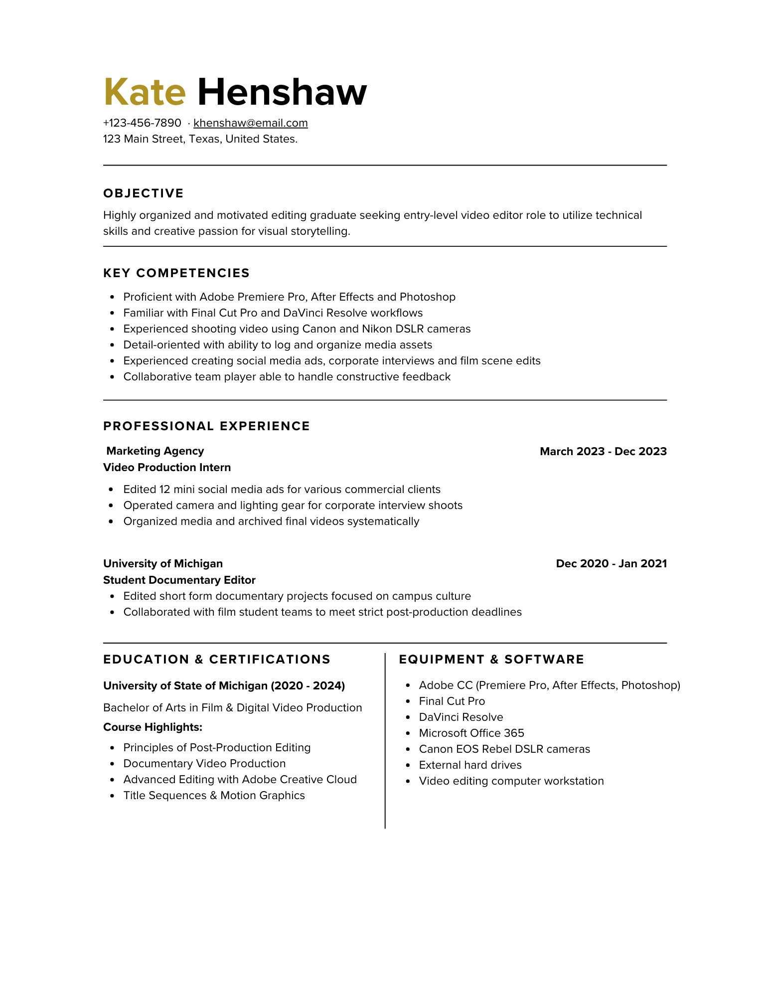 3 Freelance Video Editor Resume sample