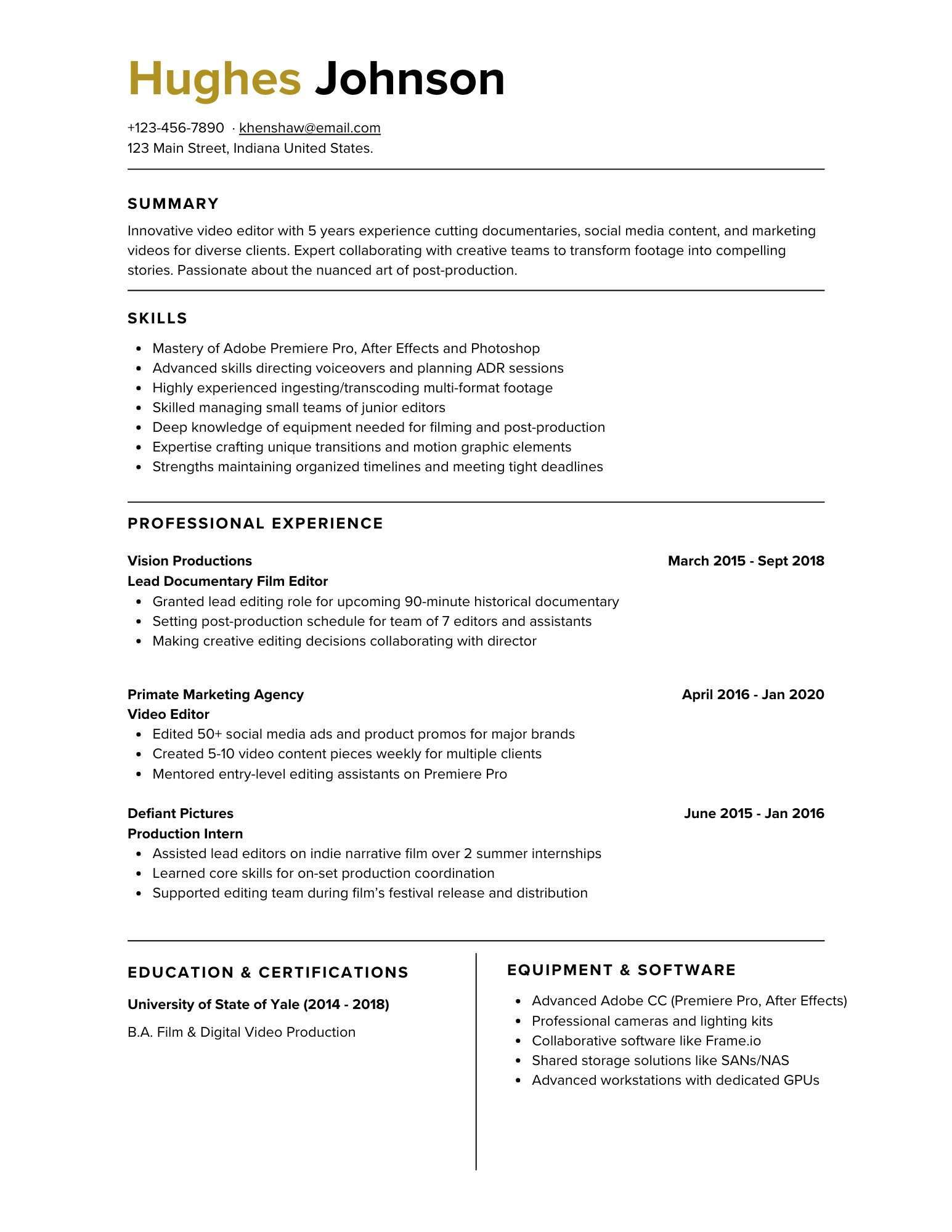 4-1 Freelance Video Editor Resume sample